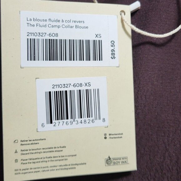 Frank And Oak Women's Blouse Size XS/XXS Short Sleeve Brown Fluid Camp Collar - Picture 8 of 10